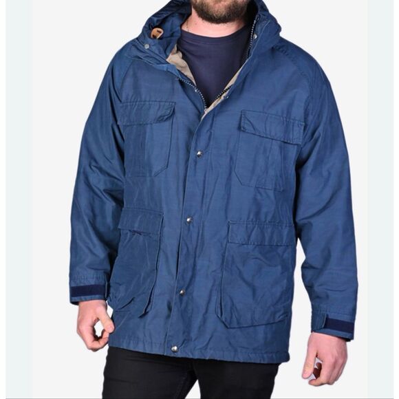 Vintage Woolrich 1970's Muted Light Blue Waterproof Lined Fishermancore Jacket L - Picture 1 of 12